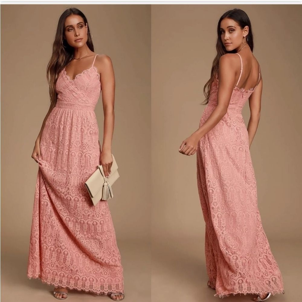 LULU'S Unending Love Blush Pink Lace Maxi Dress